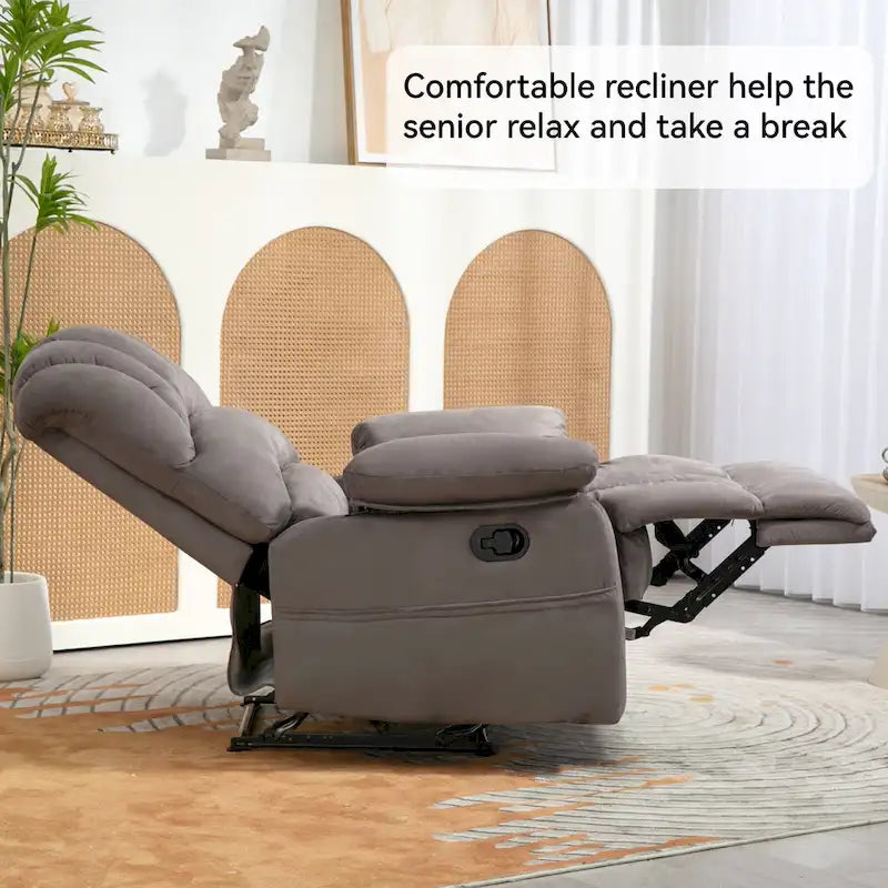 Oversized Manual Recliner Chair with 155-Degree Recline, Brown and Grey