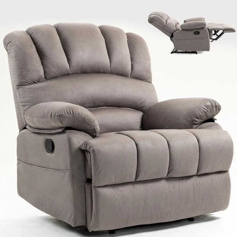 Oversized Manual Recliner Chair with 155-Degree Recline, Brown and Grey