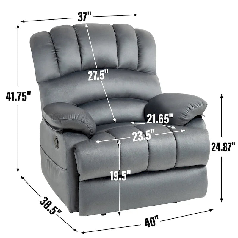 Oversized Manual Recliner Chair with 155-Degree Recline, Brown and Grey