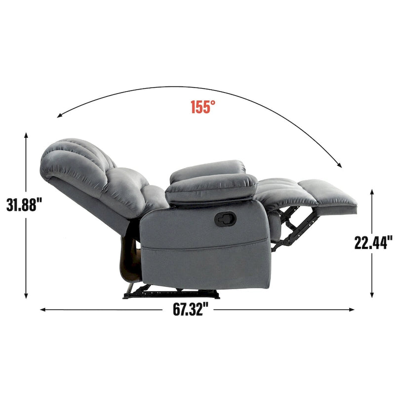 Oversized Manual Recliner Chair with 155-Degree Recline, Brown and Grey