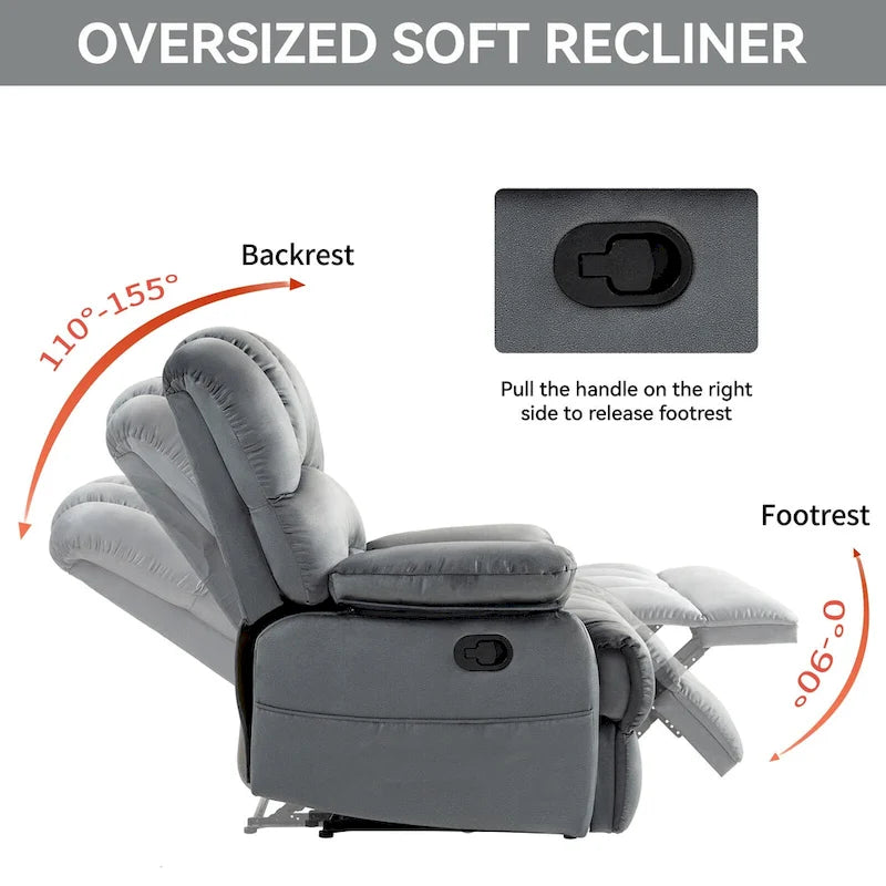Oversized Manual Recliner Chair with 155-Degree Recline, Brown and Grey