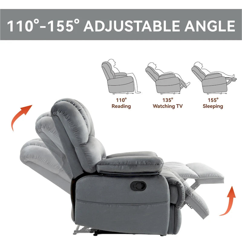 Oversized Manual Recliner Chair with 155-Degree Recline, Brown and Grey