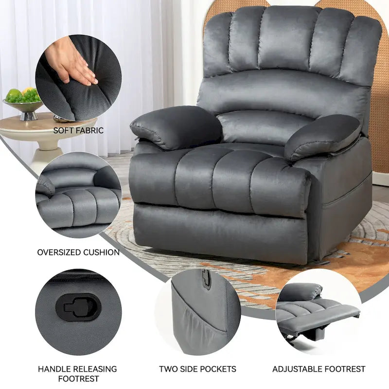 Oversized Manual Recliner Chair with 155-Degree Recline, Brown and Grey