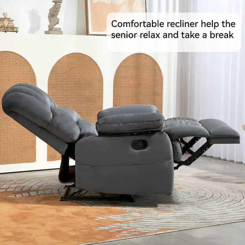 Oversized Manual Recliner Chair with 155-Degree Recline, Brown and Grey