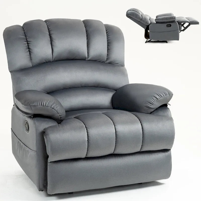 Oversized Manual Recliner Chair with 155-Degree Recline, Brown and Grey