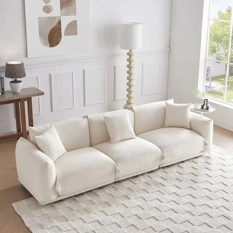 Oversized 3-Seater Sherpa Sofa with Solid Wood Frame and Metal Legs, 4 Colors