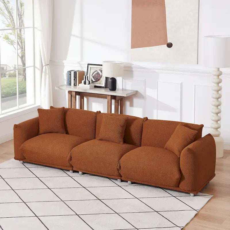 Oversized 3-Seater Sherpa Sofa with Solid Wood Frame and Metal Legs, 4 Colors