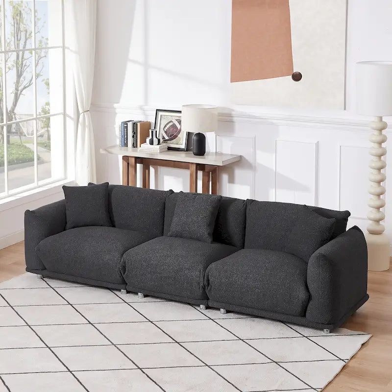 Oversized 3-Seater Sherpa Sofa with Solid Wood Frame and Metal Legs, 4 Colors
