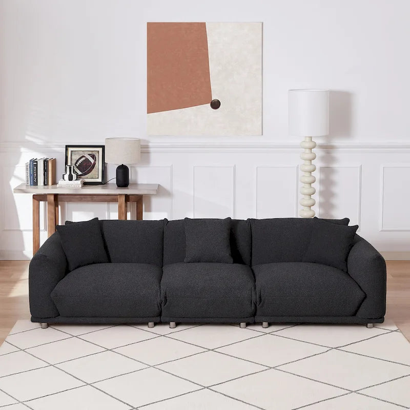 Oversized 3-Seater Sherpa Sofa with Solid Wood Frame and Metal Legs, 4 Colors