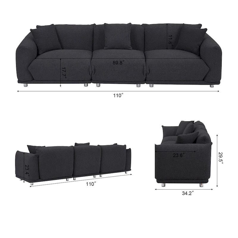 Oversized 3-Seater Sherpa Sofa with Solid Wood Frame and Metal Legs, 4 Colors