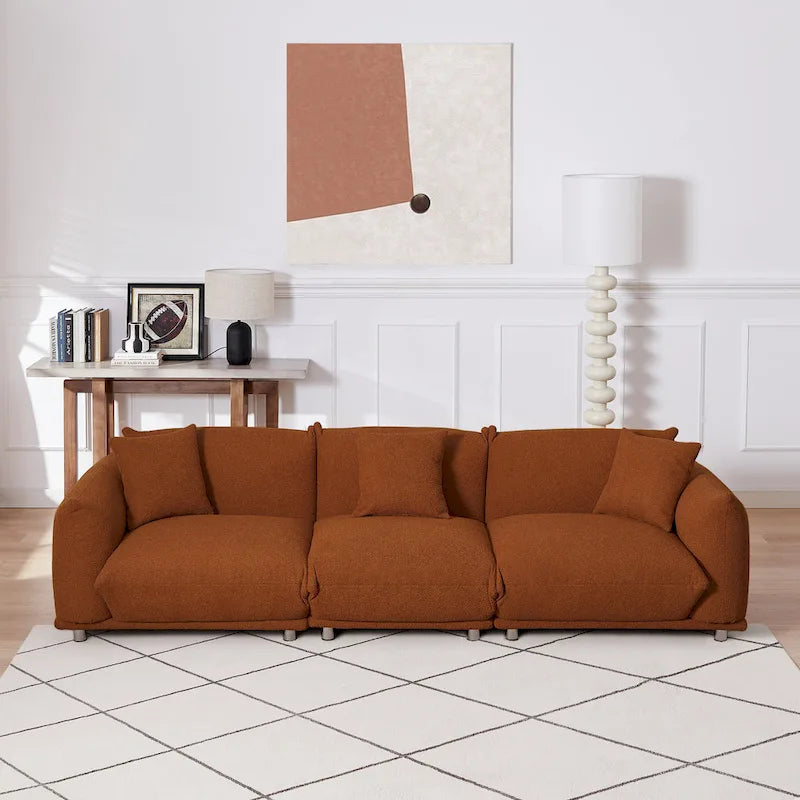 Oversized 3-Seater Sherpa Sofa with Solid Wood Frame and Metal Legs, 4 Colors