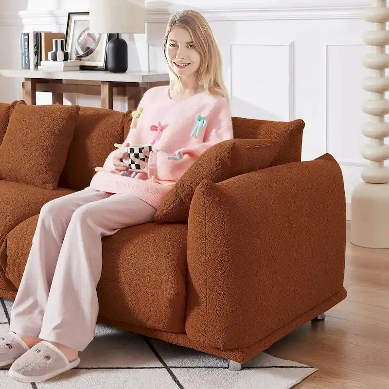 Oversized 3-Seater Sherpa Sofa with Solid Wood Frame and Metal Legs, 4 Colors