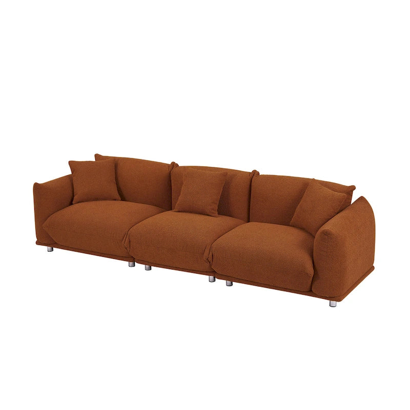 Oversized 3-Seater Sherpa Sofa with Solid Wood Frame and Metal Legs, 4 Colors