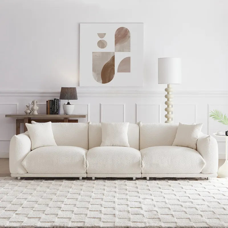 Oversized 3-Seater Sherpa Sofa with Solid Wood Frame and Metal Legs, 4 Colors