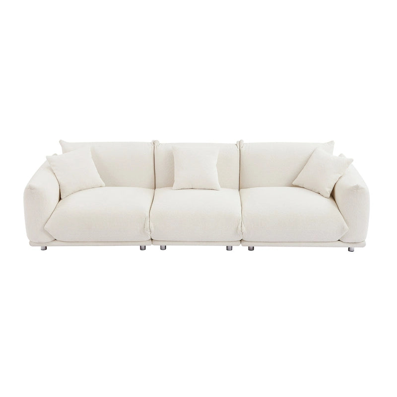 Oversized 3-Seater Sherpa Sofa with Solid Wood Frame and Metal Legs, 4 Colors