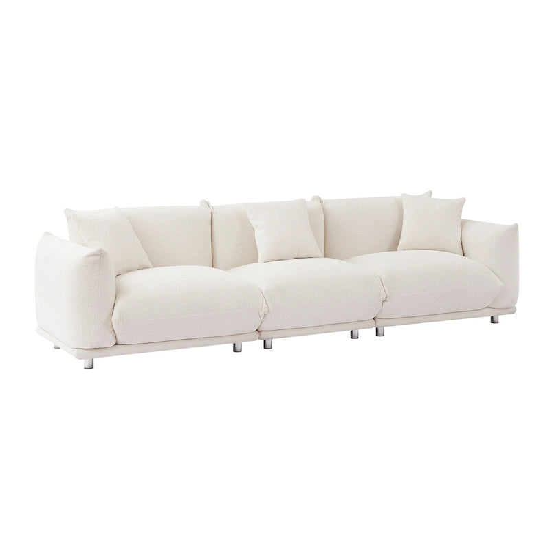 Oversized 3-Seater Sherpa Sofa with Solid Wood Frame and Metal Legs, 4 Colors