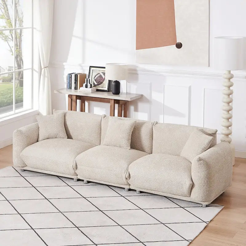 Oversized 3-Seater Sherpa Sofa with Solid Wood Frame and Metal Legs, 4 Colors