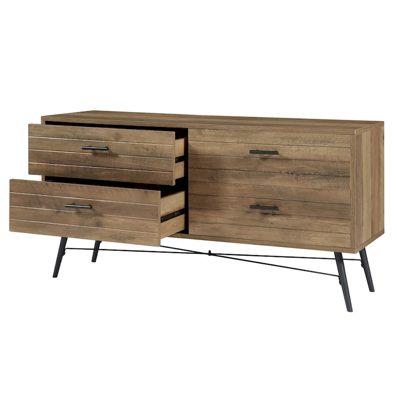 47-Inch 4-Drawer Horizontal Dresser with X-Frame Metal Legs, Walnut Brown