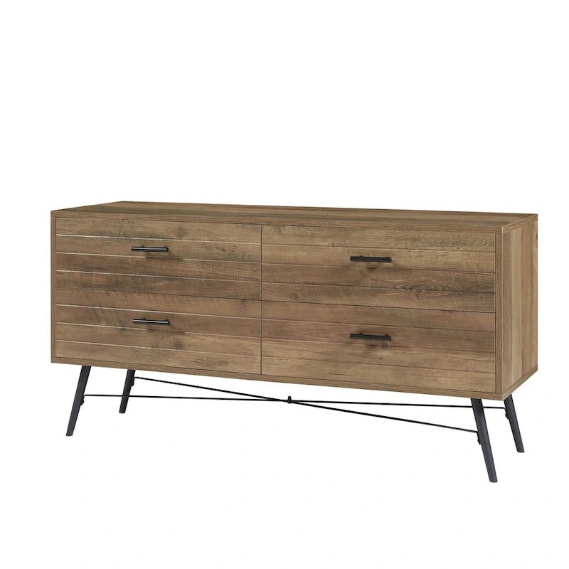 47-Inch 4-Drawer Horizontal Dresser with X-Frame Metal Legs, Walnut Brown
