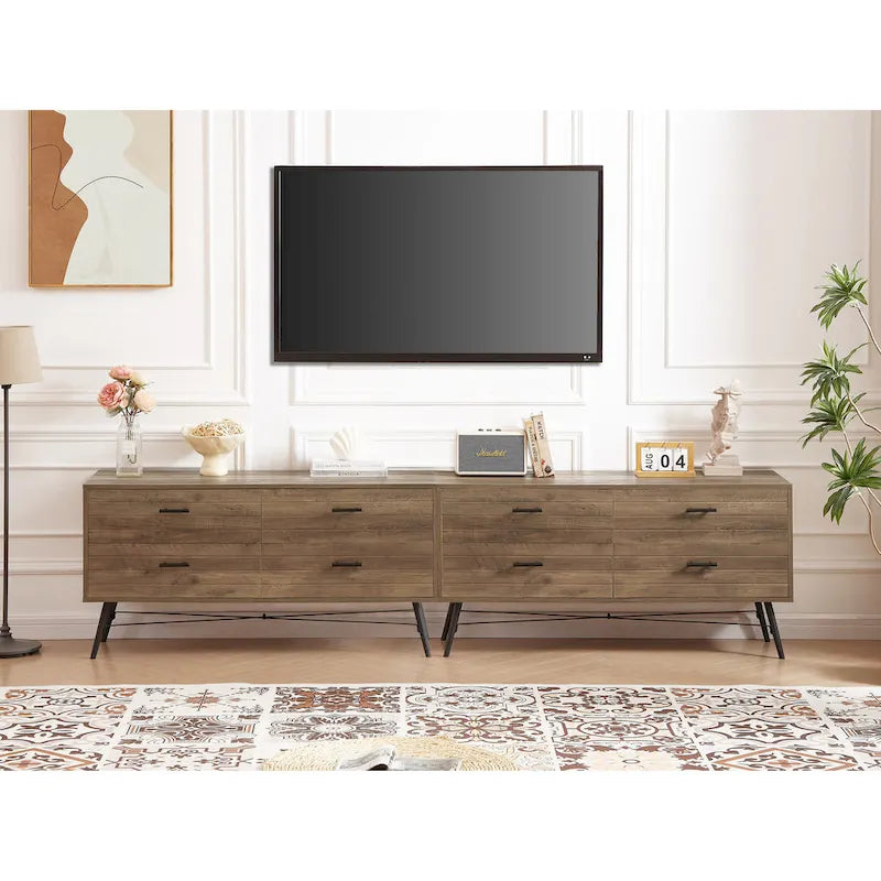 47-Inch 4-Drawer Horizontal Dresser with X-Frame Metal Legs, Walnut Brown