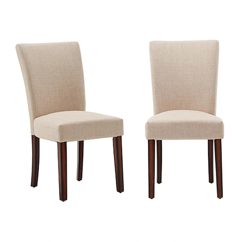 Linen Upholstered High-Back Parsons Dining Chairs with Rubberwood Legs, Set of 2, Light Brown