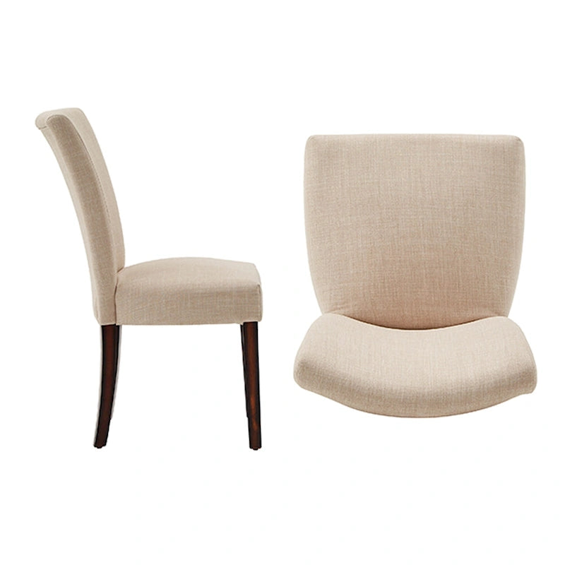 Linen Upholstered High-Back Parsons Dining Chairs with Rubberwood Legs, Set of 2, Light Brown