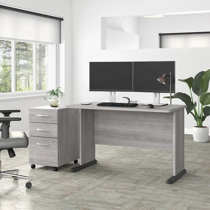 48-Inch Computer Desk with Wire Management Grommet, ANSI/BIFMA Certified, Storm Gray White Platinum