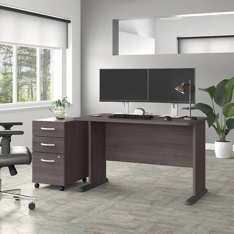 48-Inch Computer Desk with Wire Management Grommet, ANSI/BIFMA Certified, Storm Gray White Platinum
