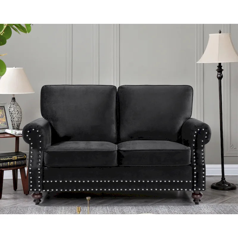 Velvet Nailhead Trim Loveseat Sofa with Solid Wood Legs, Multiple Colors