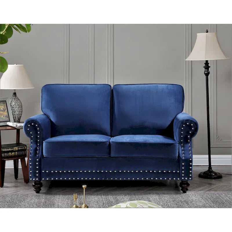 Velvet Nailhead Trim Loveseat Sofa with Solid Wood Legs, Multiple Colors