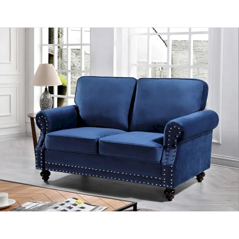 Velvet Nailhead Trim Loveseat Sofa with Solid Wood Legs, Multiple Colors