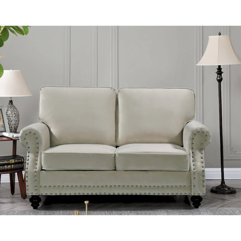 Velvet Nailhead Trim Loveseat Sofa with Solid Wood Legs, Multiple Colors