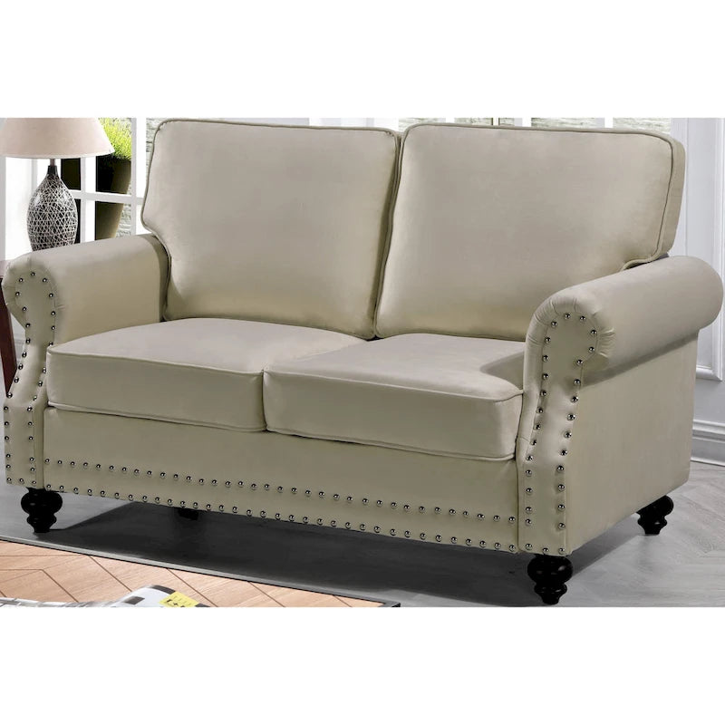 Velvet Nailhead Trim Loveseat Sofa with Solid Wood Legs, Multiple Colors