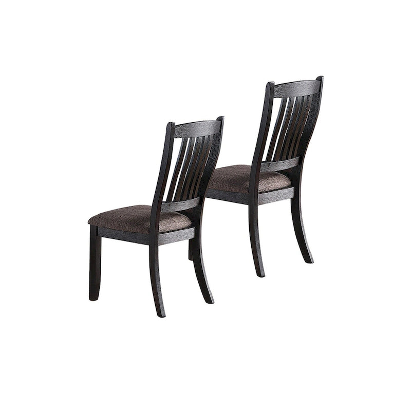 Slat Back Upholstered Dining Side Chairs with Wood Frame, Set of 2, Black Brown