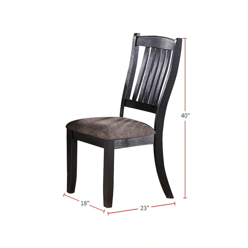 Slat Back Upholstered Dining Side Chairs with Wood Frame, Set of 2, Black Brown