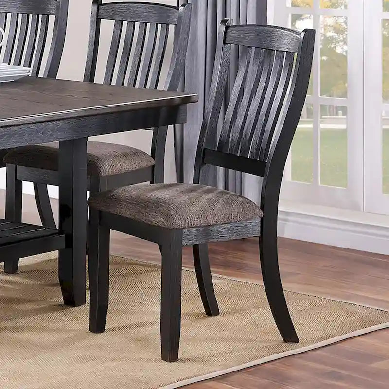 Slat Back Upholstered Dining Side Chairs with Wood Frame, Set of 2, Black Brown