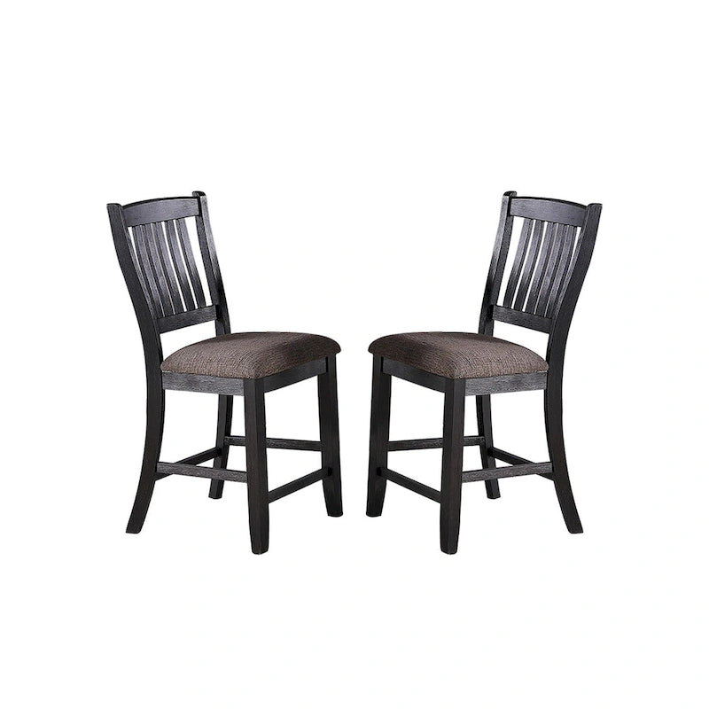 Slat Back Upholstered Dining Side Chairs with Wood Frame, Set of 2, Black Brown