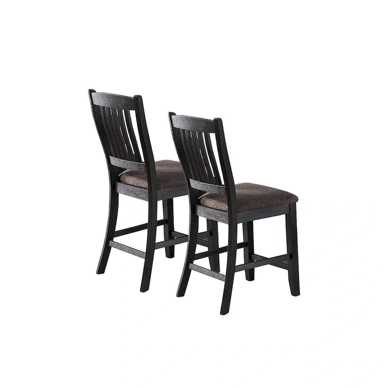 Slat Back Upholstered Dining Side Chairs with Wood Frame, Set of 2, Black Brown