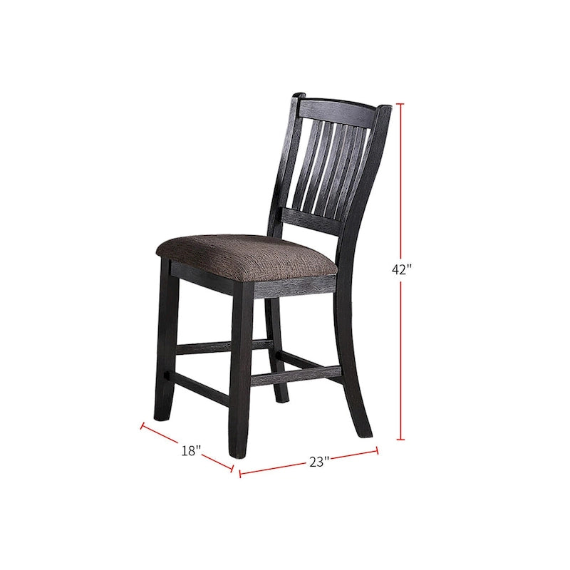 Slat Back Upholstered Dining Side Chairs with Wood Frame, Set of 2, Black Brown