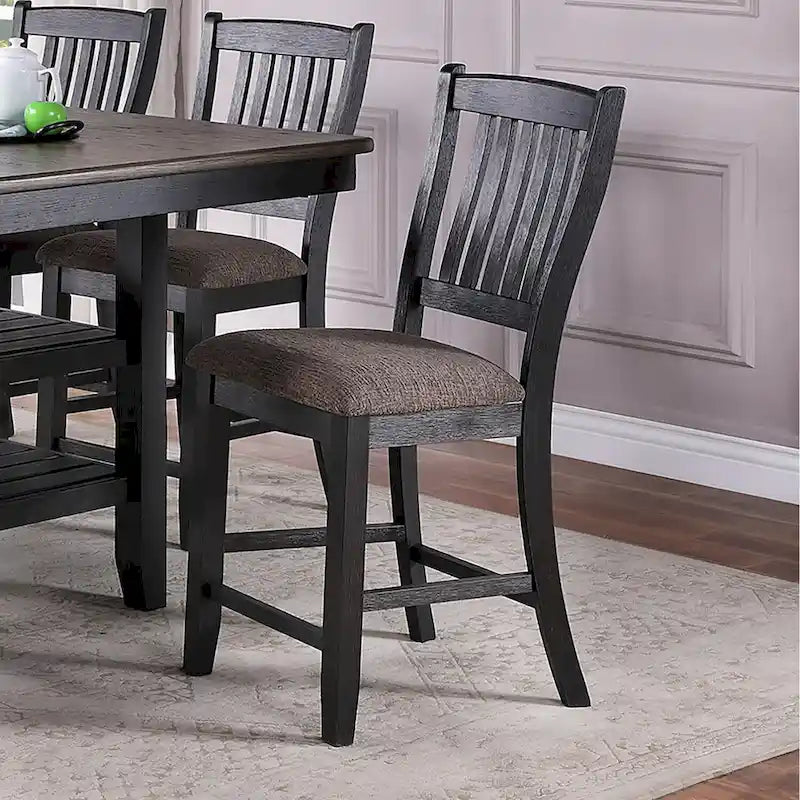 Slat Back Upholstered Dining Side Chairs with Wood Frame, Set of 2, Black Brown
