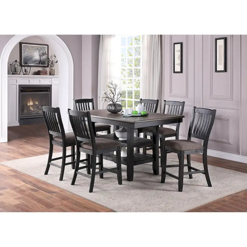 Slat Back Upholstered Dining Side Chairs with Wood Frame, Set of 2, Black Brown