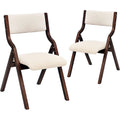 Upholstered Folding Dining Chairs with Rubber Wood Frame, Set of 2, Beige