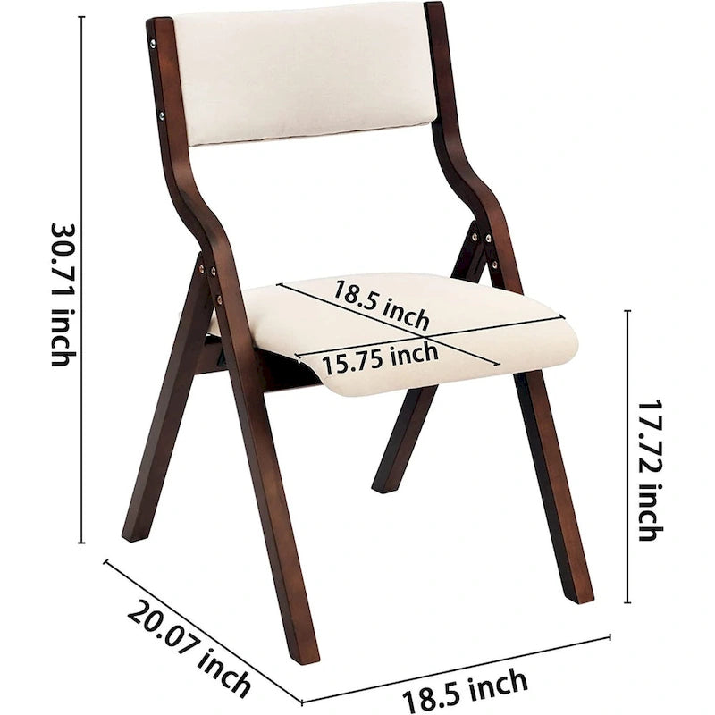 Upholstered Folding Dining Chairs with Rubber Wood Frame, Set of 2, Beige