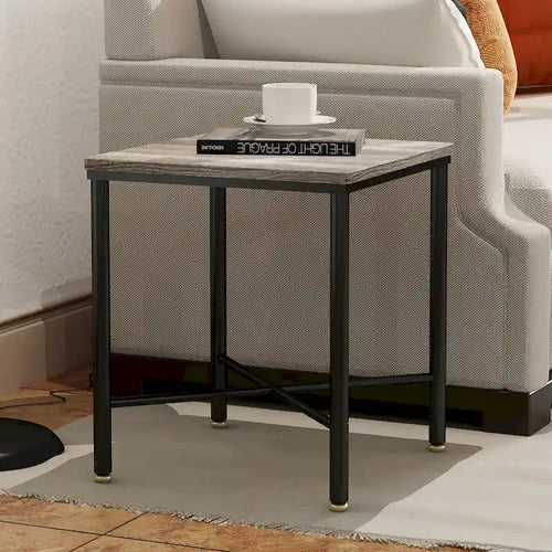 19-Inch Square Wood Top Side Table with Black Metal X-Frame Base, Gray