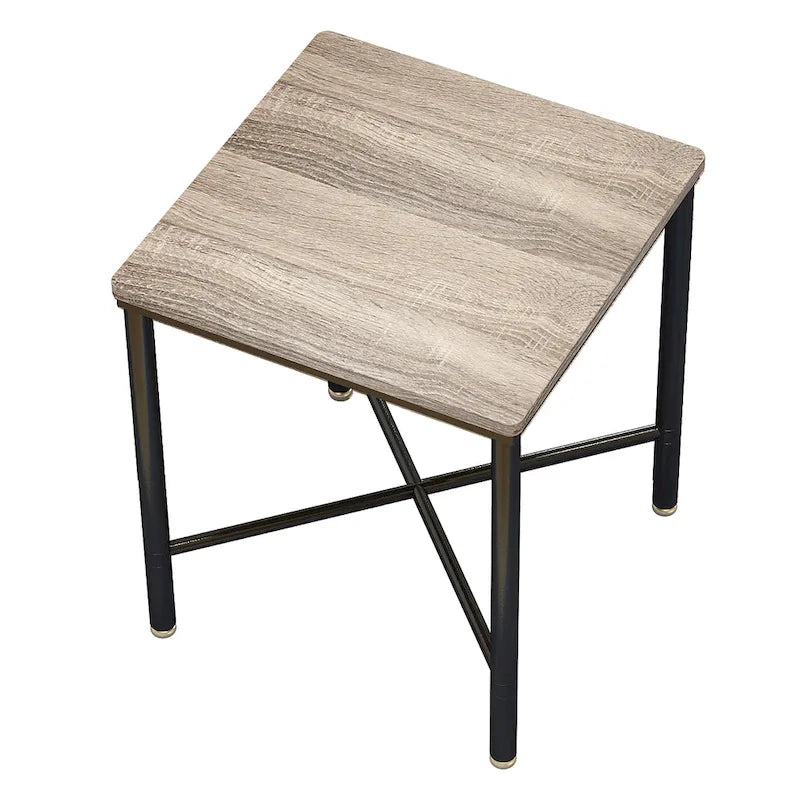 19-Inch Square Wood Top Side Table with Black Metal X-Frame Base, Gray