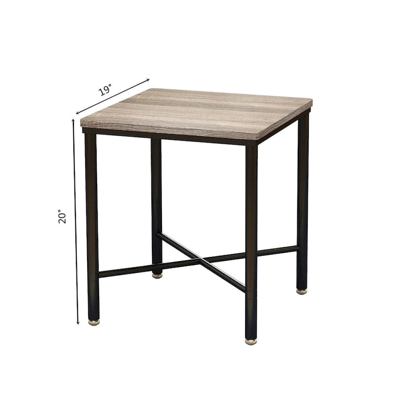 19-Inch Square Wood Top Side Table with Black Metal X-Frame Base, Gray