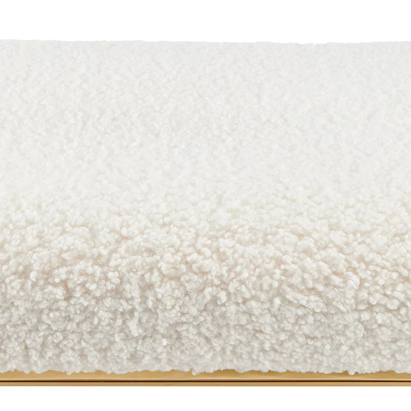 Faux Shearling Oval Bench with 2-Tier Storage Shelves and Gold Frame, Beige