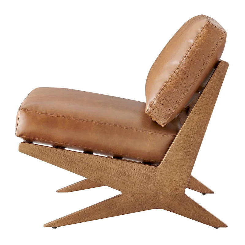 Mid-Century Modern Accent Chair with Faux Leather or Boucle Fabric, Chocolate, Beige