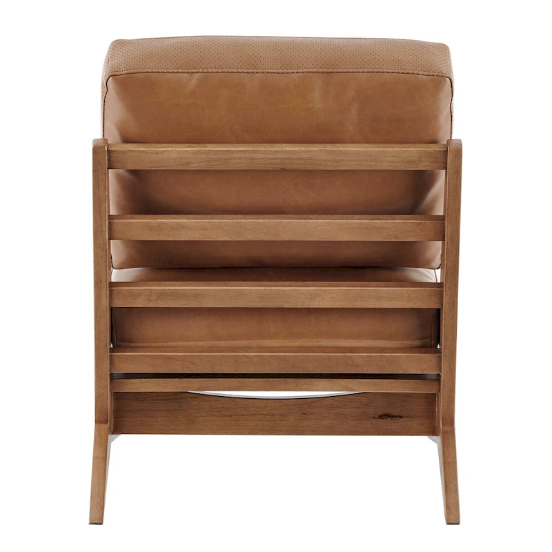 Mid-Century Modern Accent Chair with Faux Leather or Boucle Fabric, Chocolate, Beige