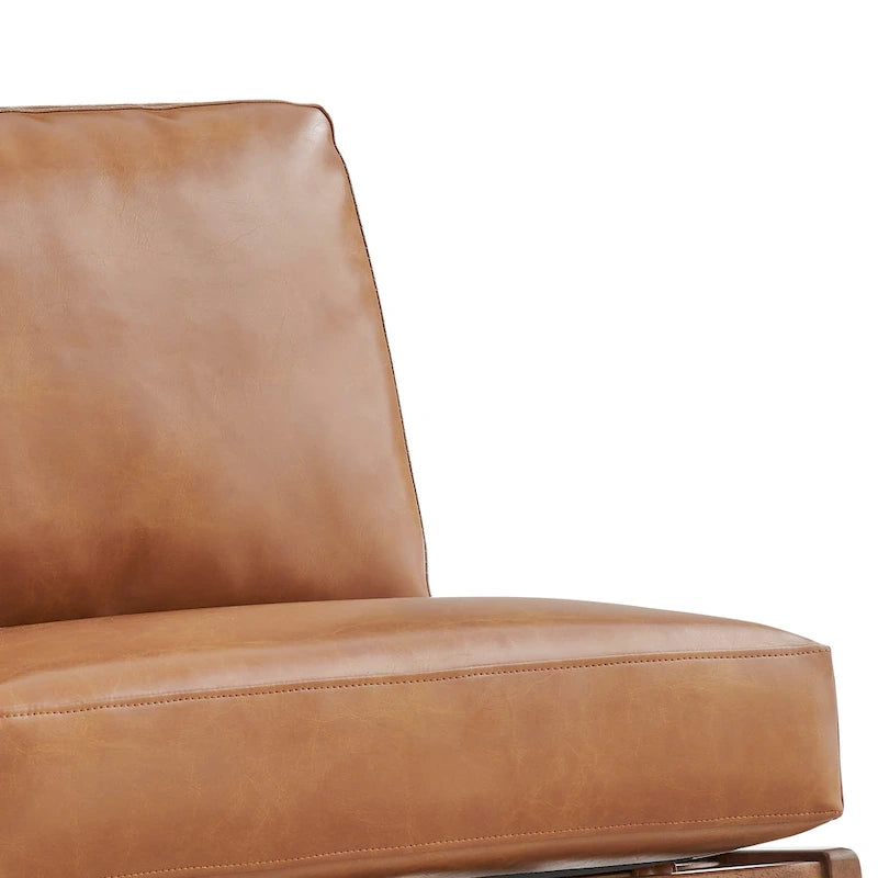 Mid-Century Modern Accent Chair with Faux Leather or Boucle Fabric, Chocolate, Beige